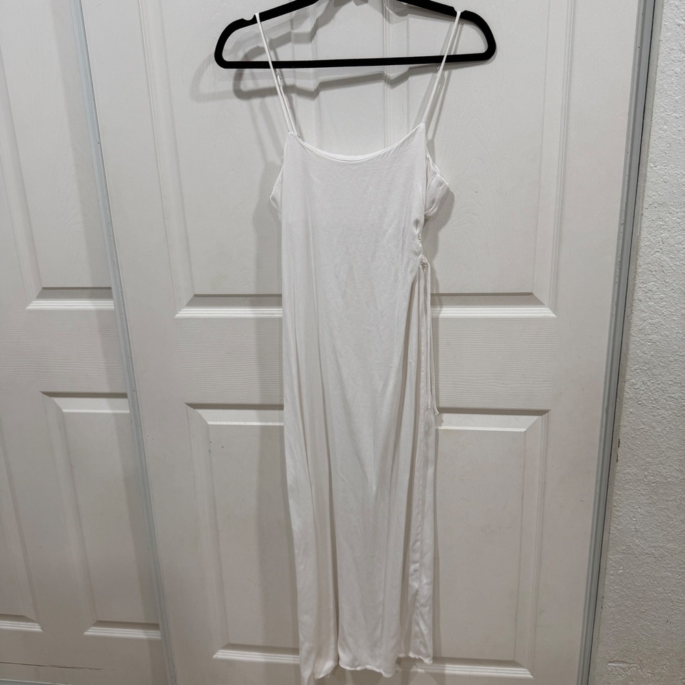 Zara White Midi Dress Side Cutout Ruched Tie Slit Summer 4661/124/250 Small